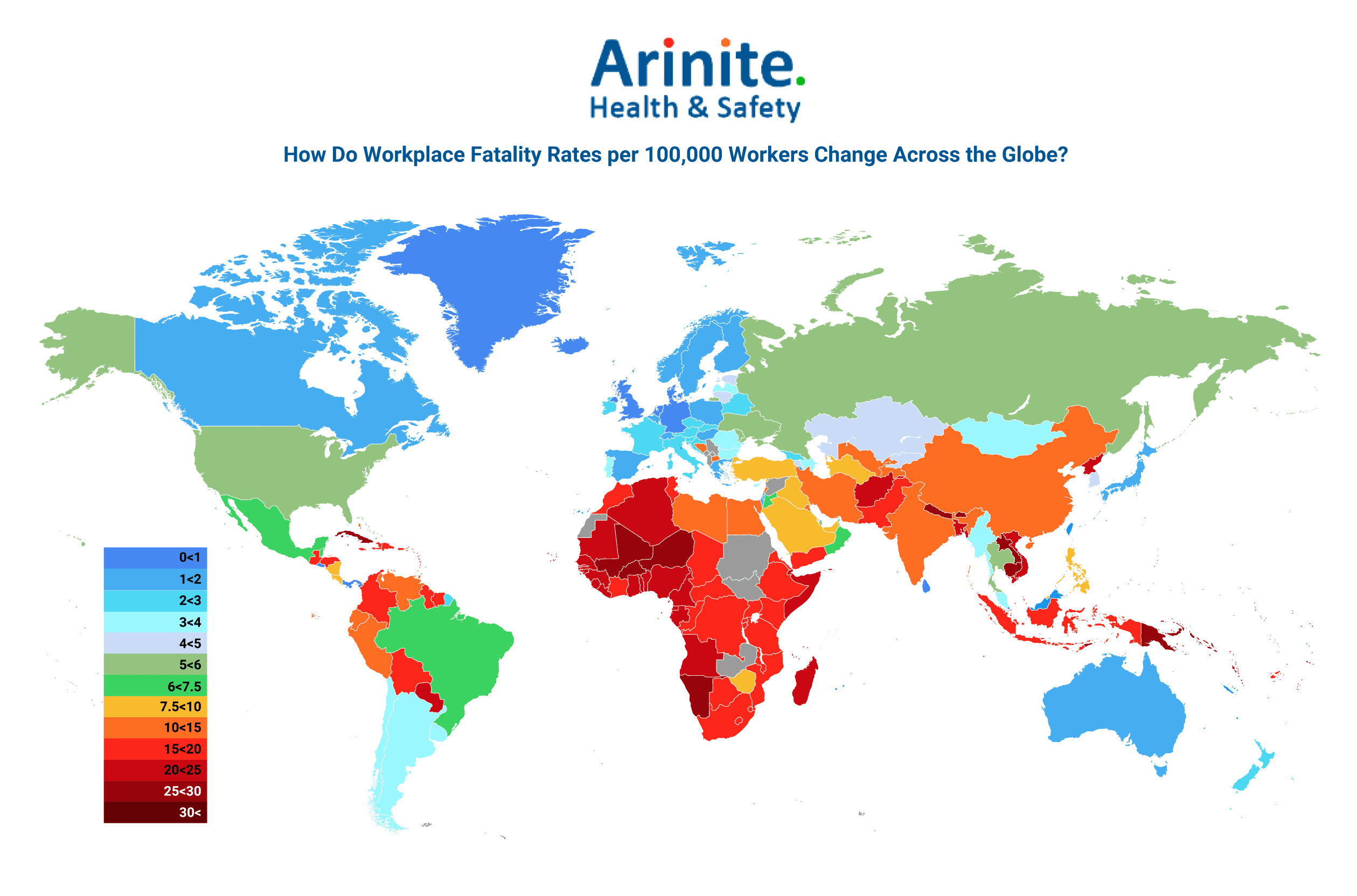 How do workplace fatality rates per 100,000 workers change across the globe?